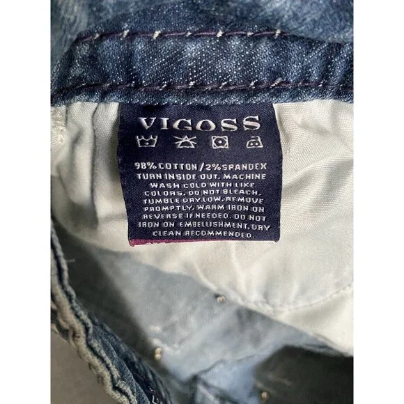 Vigoss Jeans Capri Bling Women's 27 Denim Blue New York Capri‎ Y2K Pants Gems - Picture 15 of 16